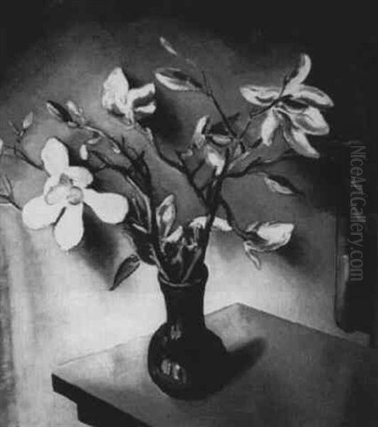 Magnolias In A Vase Oil Painting by Mommie Schwarz