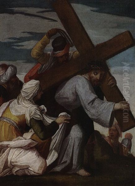 Christus Fallt Unter Dem Kreuz Und Veronika Reicht Ihm Das Schweistuch Oil Painting by Christoph Schwarz