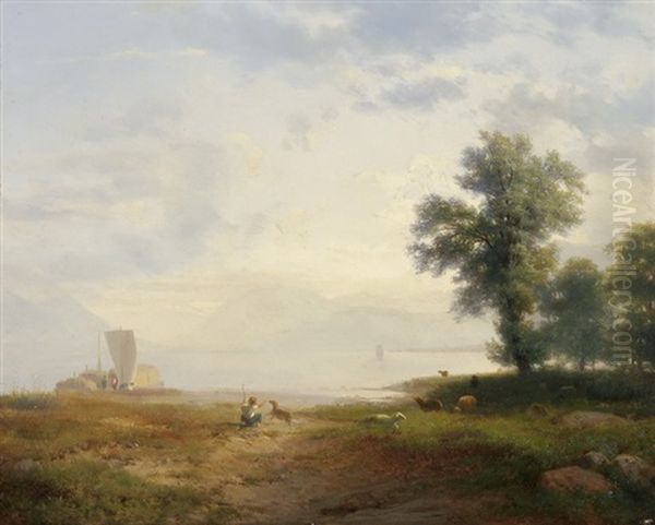 Landschaft Bei Horw Oil Painting by Xaver Schwegler