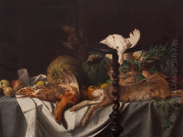 Hunting Still Life Oil Painting by Xaver Schwegler