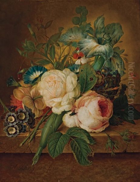 Floral Still Life Oil Painting by Hendrik Schwegman