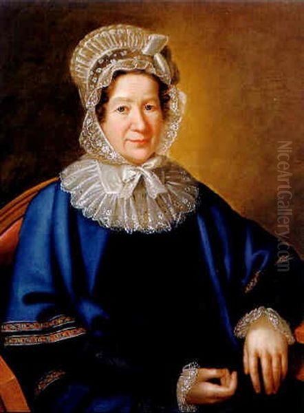 Portrait Einer Dame Mit Weisem Spitzenhaubchen Und Blauem Umhang Oil Painting by Karl Gottlieb Schweikart