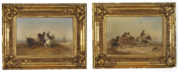 Gardiens De Taureaux Des Environs De Rome (+ Le Convoi Lance Au Galop; Pair) Oil Painting by Ernst Schweinfurth