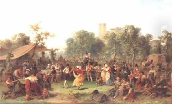 Scene De Bal Champetre: La Fete De La Moisson Oil Painting by Ernst Schweinfurth