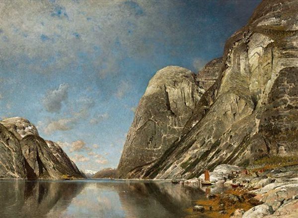 Prachtige Sommerlandschaft An Einem Grosen Norwegischen Fjord Oil Painting by Adolf Gustav Schweitzer