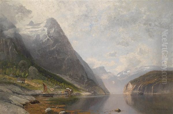 Sognefjord Oil Painting by Adolf Gustav Schweitzer