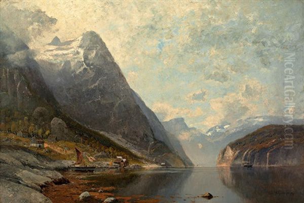 Sognefjord Oil Painting by Adolf Gustav Schweitzer