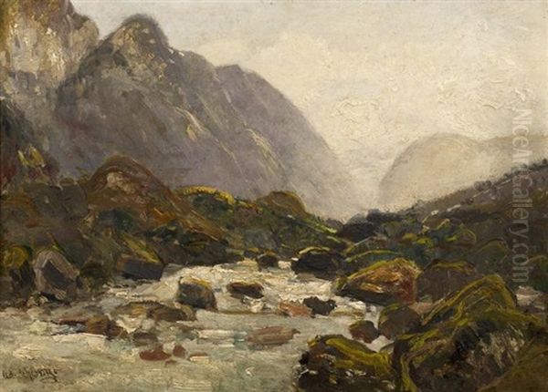 Fluss (study) Oil Painting by Adolf Gustav Schweitzer