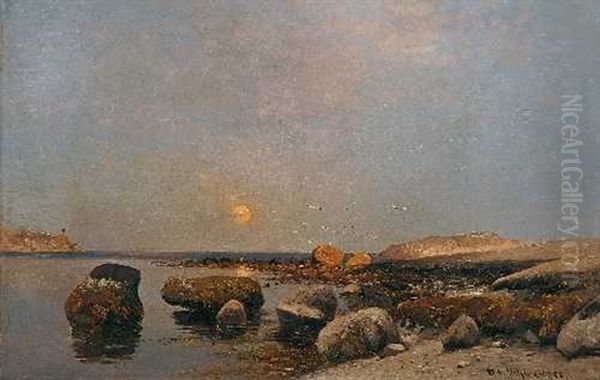 Kustenlandschaft Mit Untergehender Sonne Oil Painting by Adolf Gustav Schweitzer