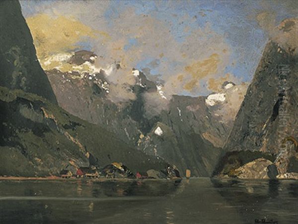 Fjordlandschaft Im Fruhling Oil Painting by Adolf Gustav Schweitzer