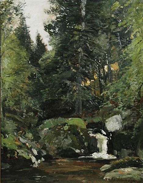 Bachlauf Im Wald Oil Painting by Adolf Gustav Schweitzer