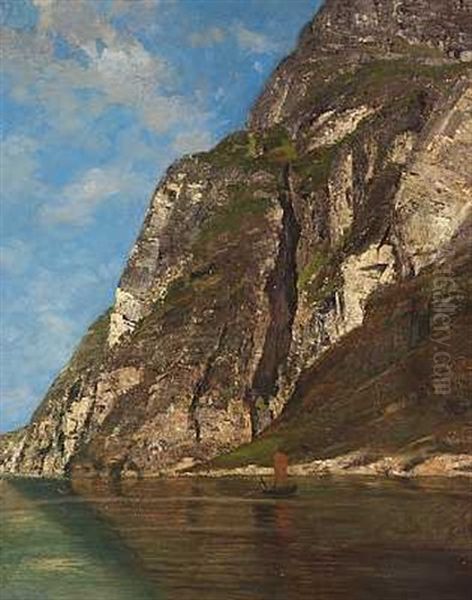 Norsk Fjordlandskab Oil Painting by Adolf Gustav Schweitzer