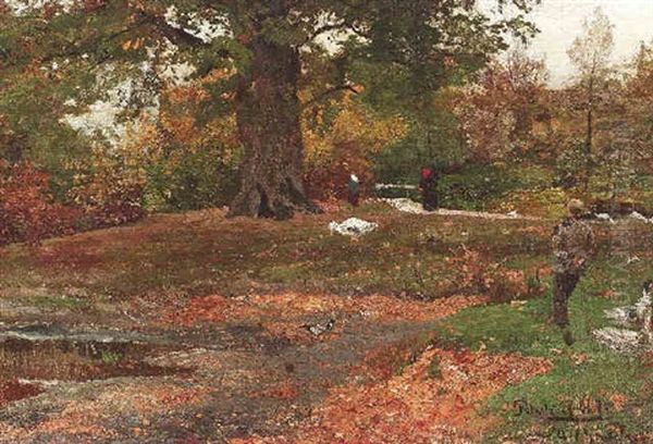 Enten Und Ganse Im Park by Adolf Gustav Schweitzer