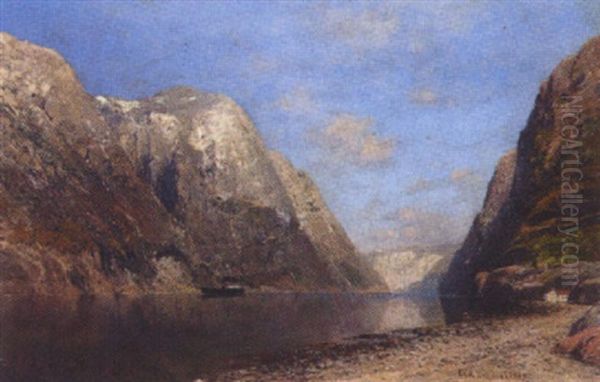 Fjordlandschaft Mit Dampfschiff Oil Painting by Adolf Gustav Schweitzer