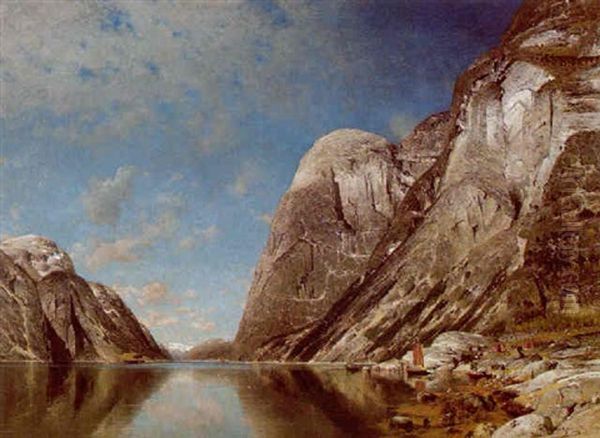 Grose Norwegische Fjordlandschaft Oil Painting by Adolf Gustav Schweitzer