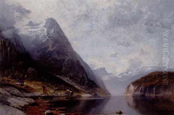 Parti Fra Sognefjord Oil Painting by Adolf Gustav Schweitzer