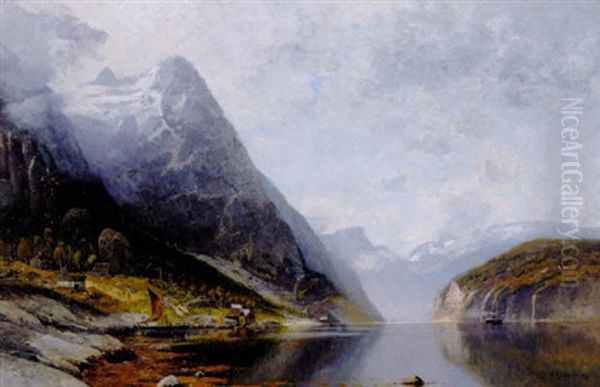 Parti Fra Sognefjord Oil Painting by Adolf Gustav Schweitzer