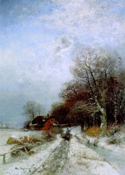 Westfalische Winterlandschaft Oil Painting by Adolf Gustav Schweitzer