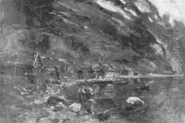 Fischerdorf Am Sognefjord Oil Painting by Adolf Gustav Schweitzer