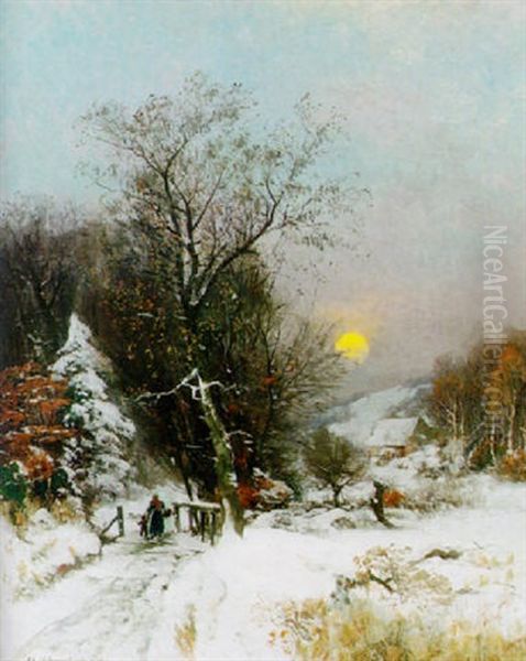 Returning Home Oil Painting by Adolf Gustav Schweitzer