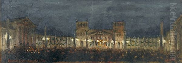 Bismarkfeier (sic!) Abends 7 Uhr In Munchen Am 28. Marz. Blick Auf Den Konigsplatz Mit Propylaen, Ausstellungsgebaude Und Glyptothek Oil Painting by Cajetan Schweitzer