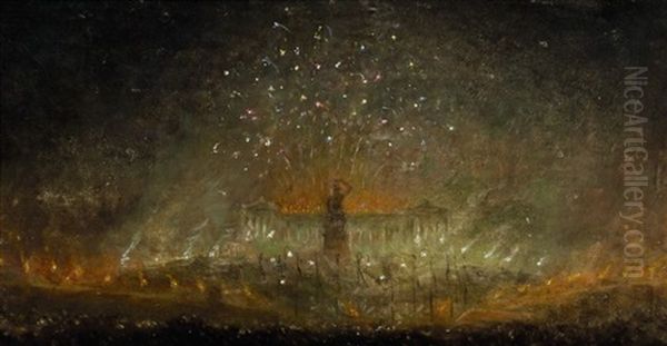 Blick Auf Die Bavaria Beim Oktoberfest-feuerwerk Oil Painting by Cajetan Schweitzer