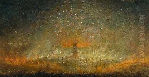 Blick Auf Die Bavaria Beim Oktoberfest-feuerwerk Oil Painting by Cajetan Schweitzer