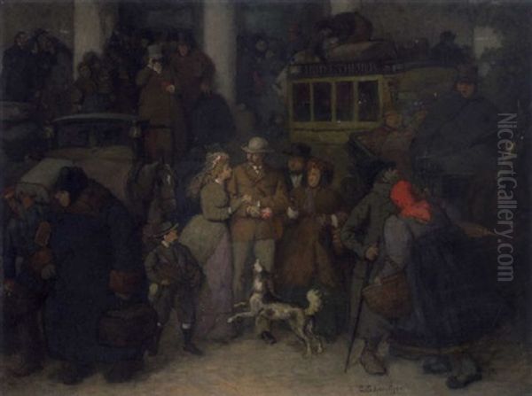 Reisegesellschaft Vor Dem Hotel Theuer by Cajetan Schweitzer