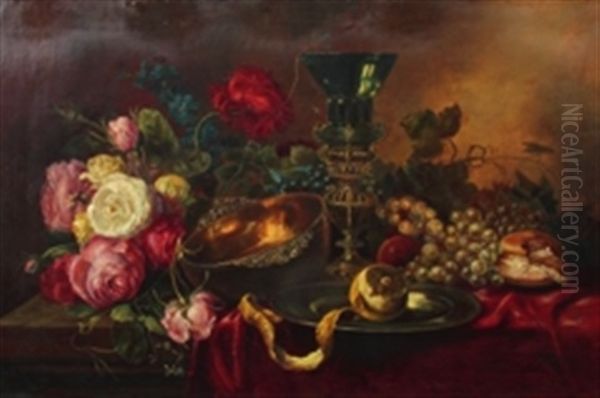 Stillleben Mit Pokal Und Schalen, Fruchten Und Blumen Oil Painting by Reinhold Schweitzer