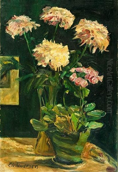 Stilleben Mit Chrysanthemen Oil Painting by Paul Schwemer