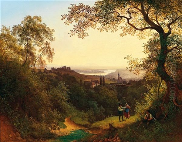 View Over Vienna From Grinzing Oil Painting by Josef Schwemminger