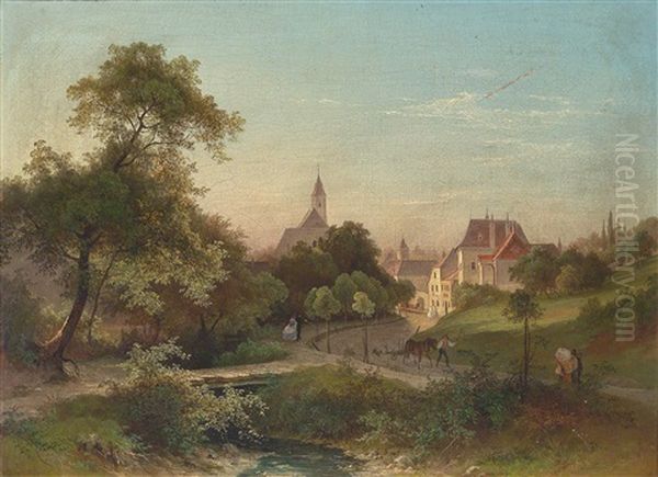 View Of A City Oil Painting by Josef Schwemminger