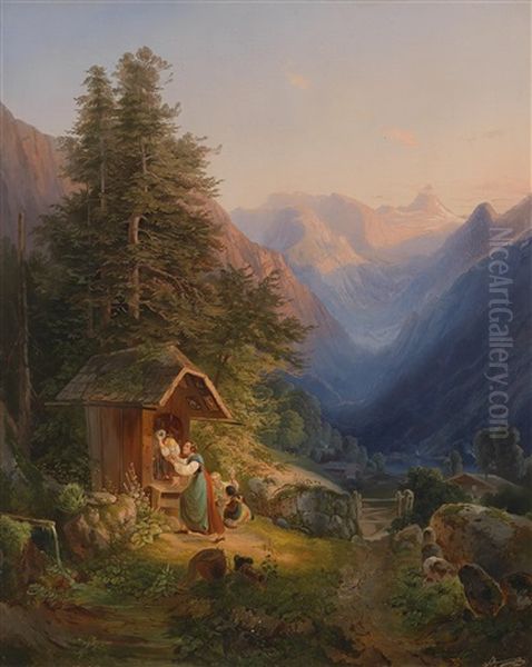 Andacht Oil Painting by Josef Schwemminger