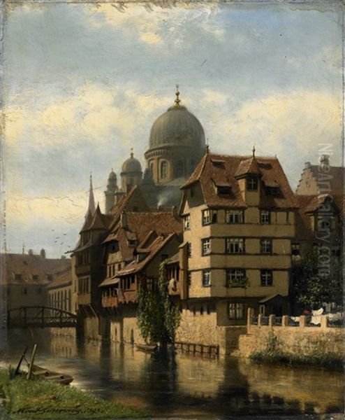 Zwei Ansichten Von Nurnberg Oil Painting by Albert Schwendy