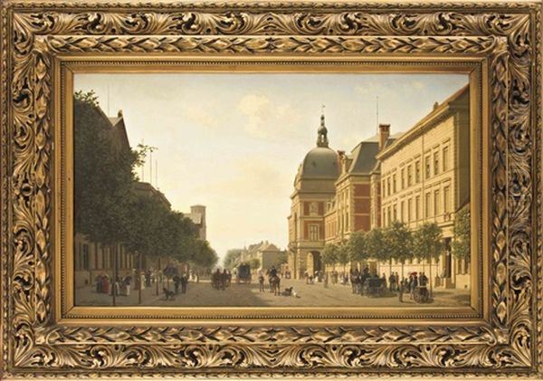 Blick Auf Die Cavalierstrase In Dessau Mit Herzoglichem Palais Und Hoftheater Oil Painting by Albert Schwendy