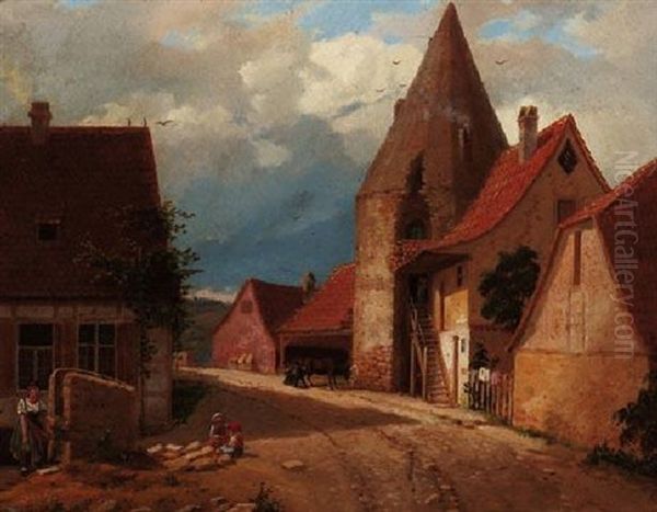 Dorfstrase Im Brandenburgischen Oil Painting by Albert Schwendy