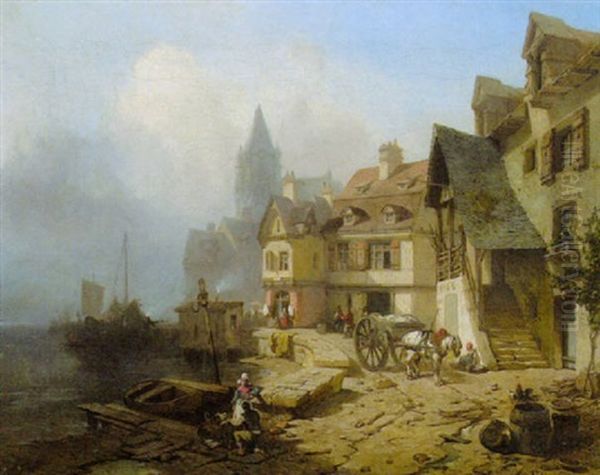 Altes Hafenstadtchen (bretagne?) Oil Painting by Albert Schwendy