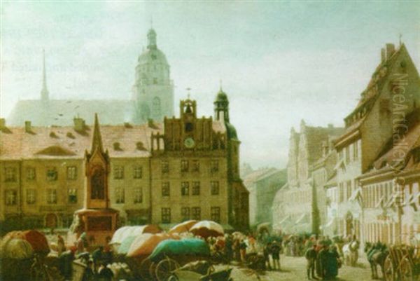 A Market Place, Dessau Oil Painting by Albert Schwendy