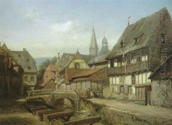 Altstadt In Goslar Oil Painting by Albert Schwendy