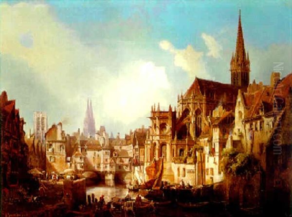 Die Altstadt Von Caen In Der Normandie, Mit Blick Auf Den Chor Von St. Pierre Oil Painting by Albert Schwendy