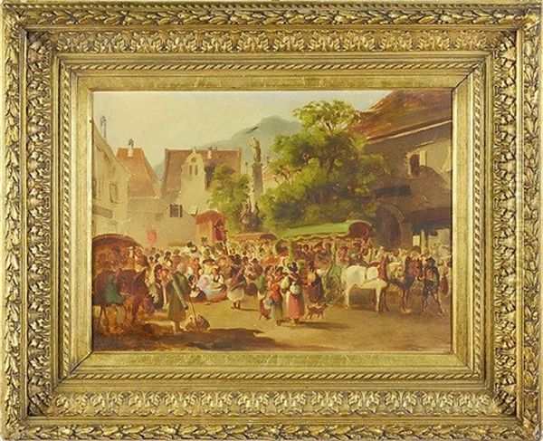 Pilgrims On The Way To Mariazell In Kapfenberg - Study Oil Painting by Karl Schweninger the Elder