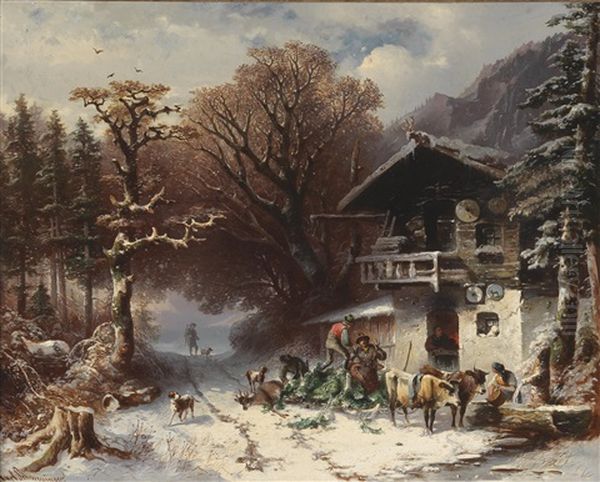 After A Successful Hunt Oil Painting by Karl Schweninger the Elder