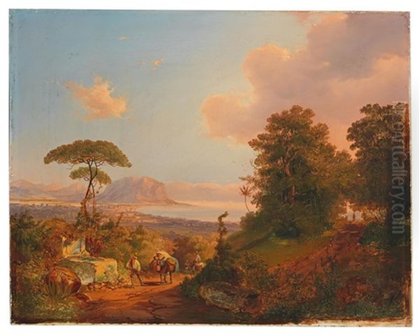 View Of The Bay Of Palermo With Monte Pellegrino Oil Painting by Karl Schweninger the Elder