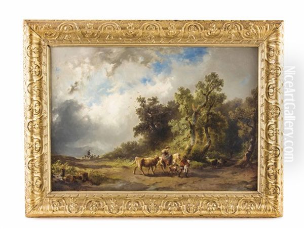 Hirten Und Schafer Auf Dem Heimweg Oil Painting by Karl Schweninger the Elder