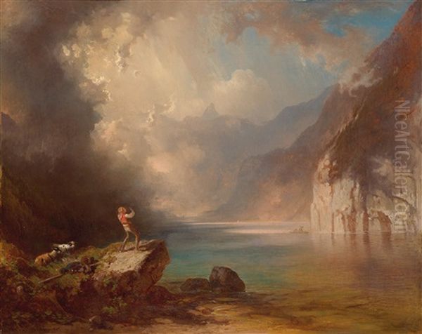 Das Echo Am Konigsee Oil Painting by Karl Schweninger the Elder