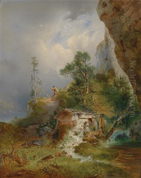 Rast An Der Muhle Oil Painting by Karl Schweninger the Elder