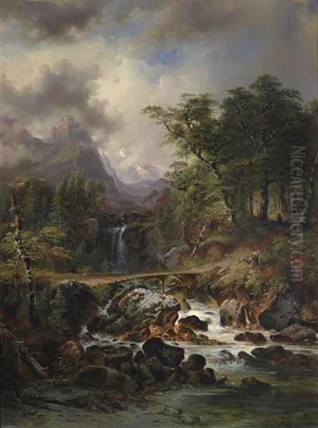 Grose Gebirgslandschaft Oil Painting by Karl Schweninger the Elder