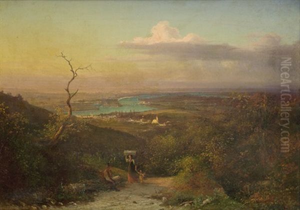 Blick Vom Leopoldsberg Auf Nussdorf, Im Hintergrund Die Donau Mit Wien Oil Painting by Karl Schweninger the Elder