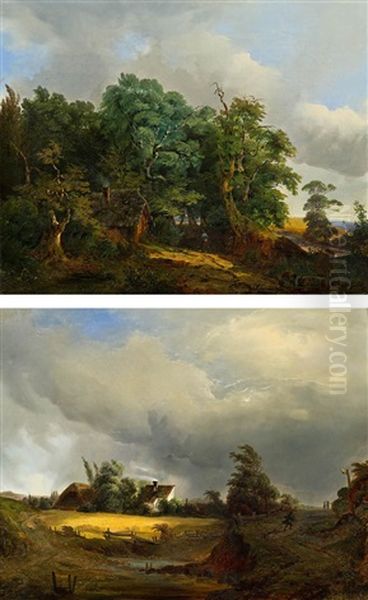 Landschaft Mit Bauernhof (pair) Oil Painting by Karl Schweninger the Elder