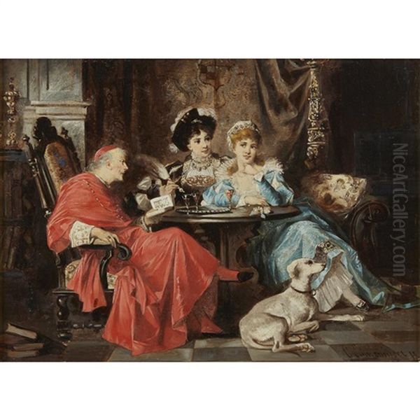 Visiting With The Cardinal Oil Painting by Karl Schweninger the Younger